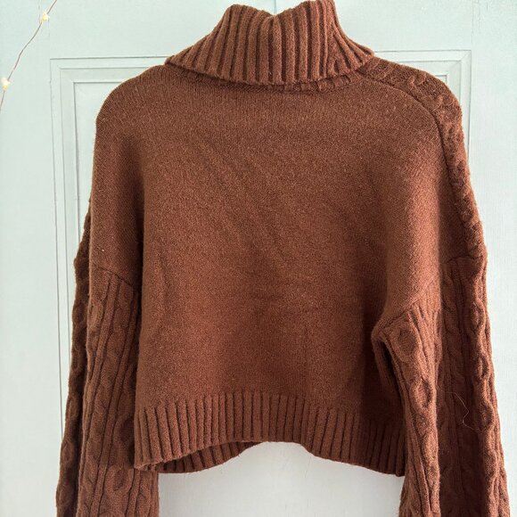 Nordstrom Brown Turtle Neck Cable Knit Sweater Small - Picture 2 of 2